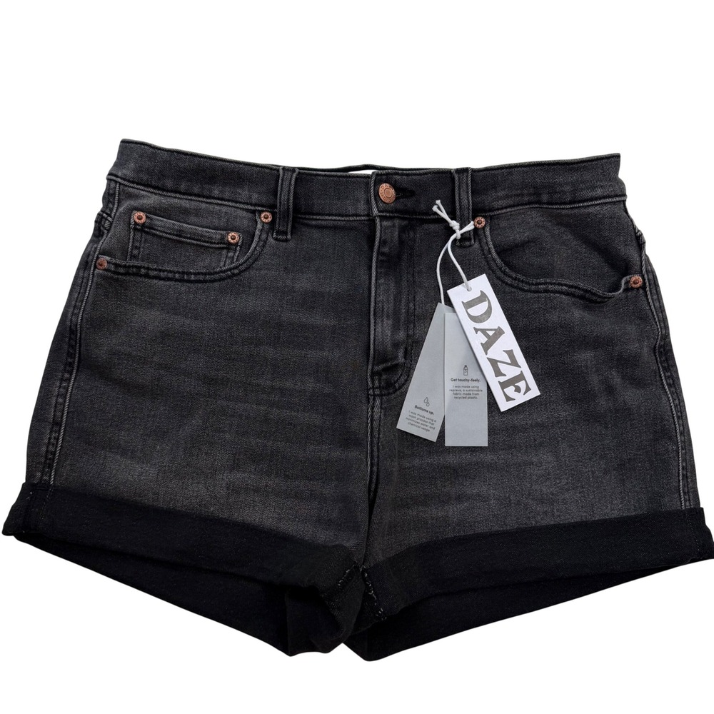 Daze Denim Cotton Blend High Rise Cuffed Shorts Black Women Size 31